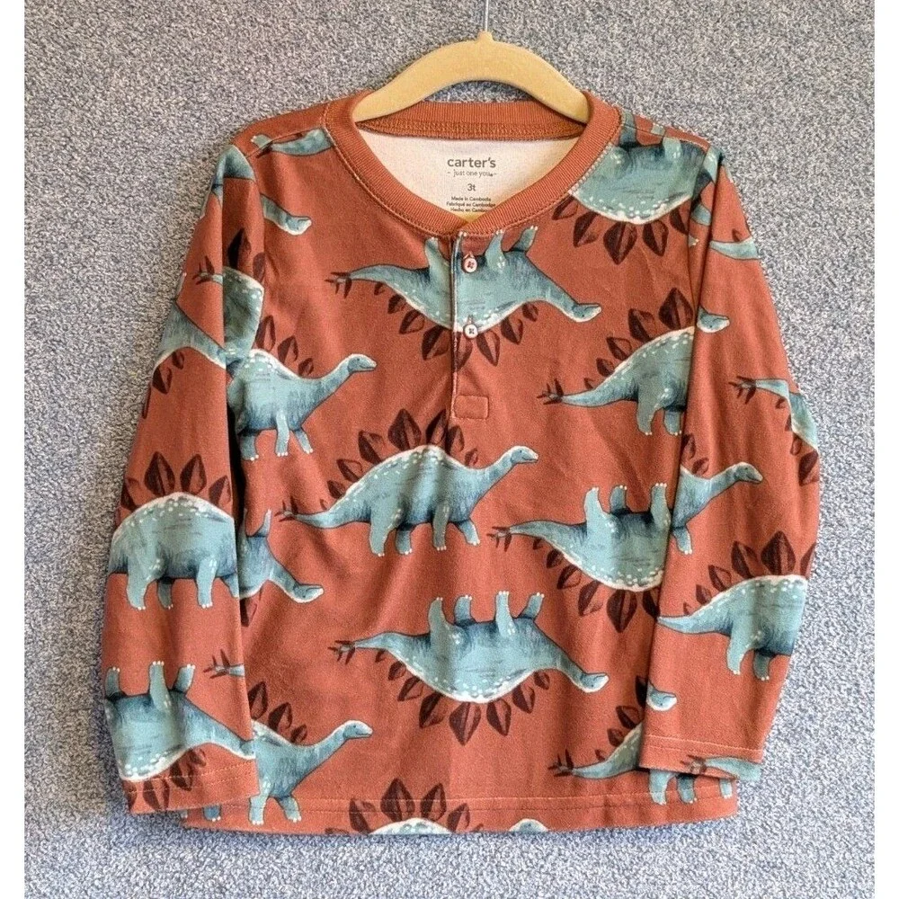 Carter's Boys Size 3T Brown Dinosaur Stego Fleece Long Sleeve Two Piece Pajamas - Picture 3 of 8